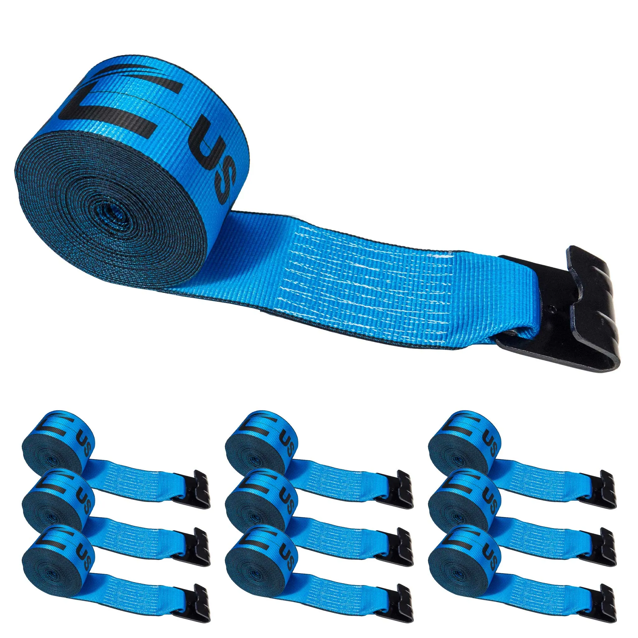 4" x 30' Winch Straps with Flat Hook - Box of 10 | Blue