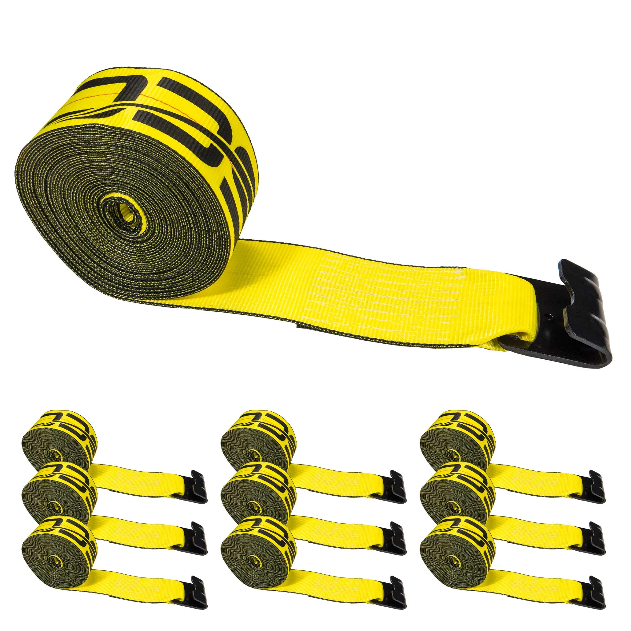 4" x 30' Winch Straps with Flat Hook - Box of 10 | Yellow