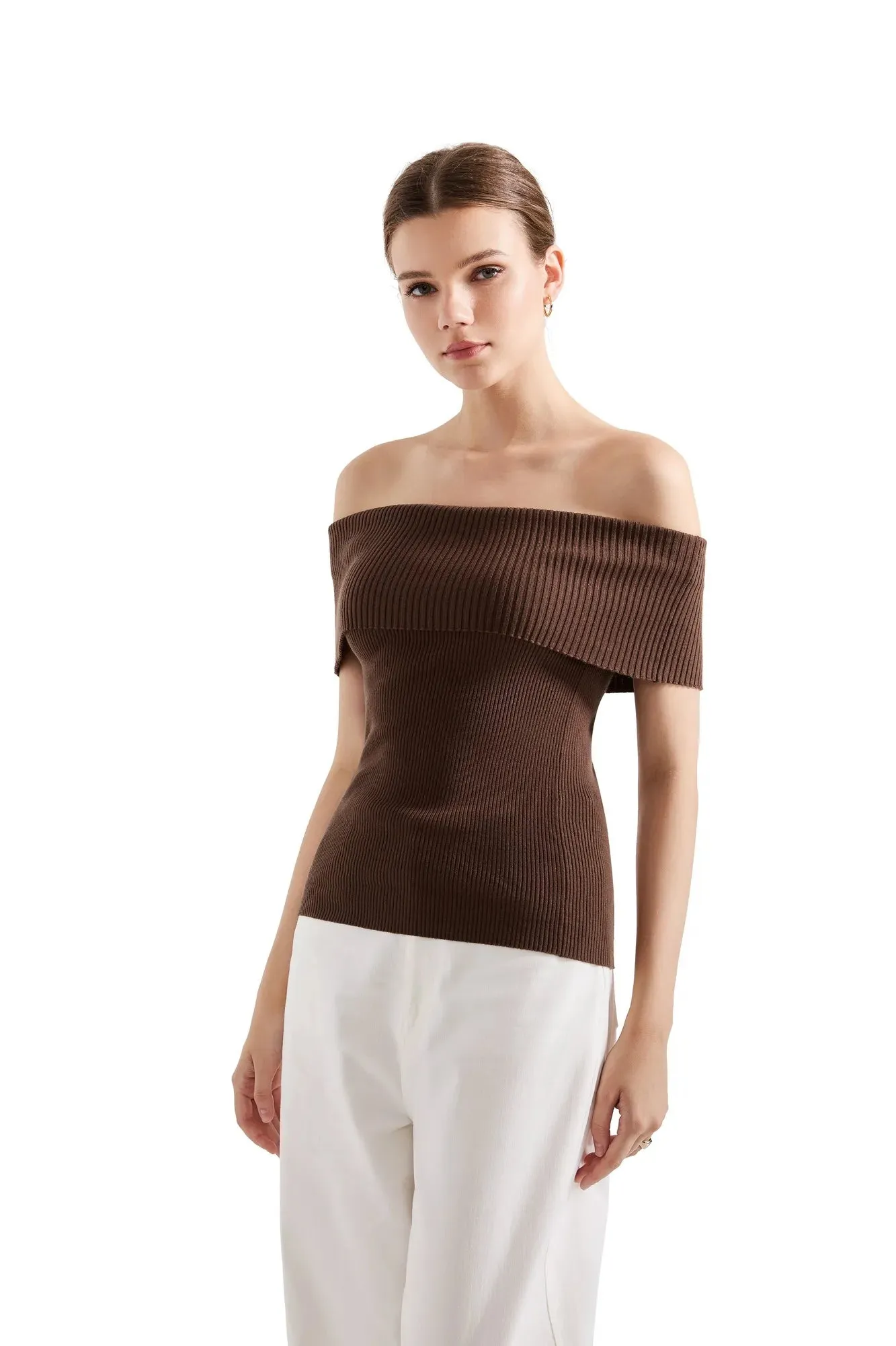 Ribbed Off Shoulder Shirt