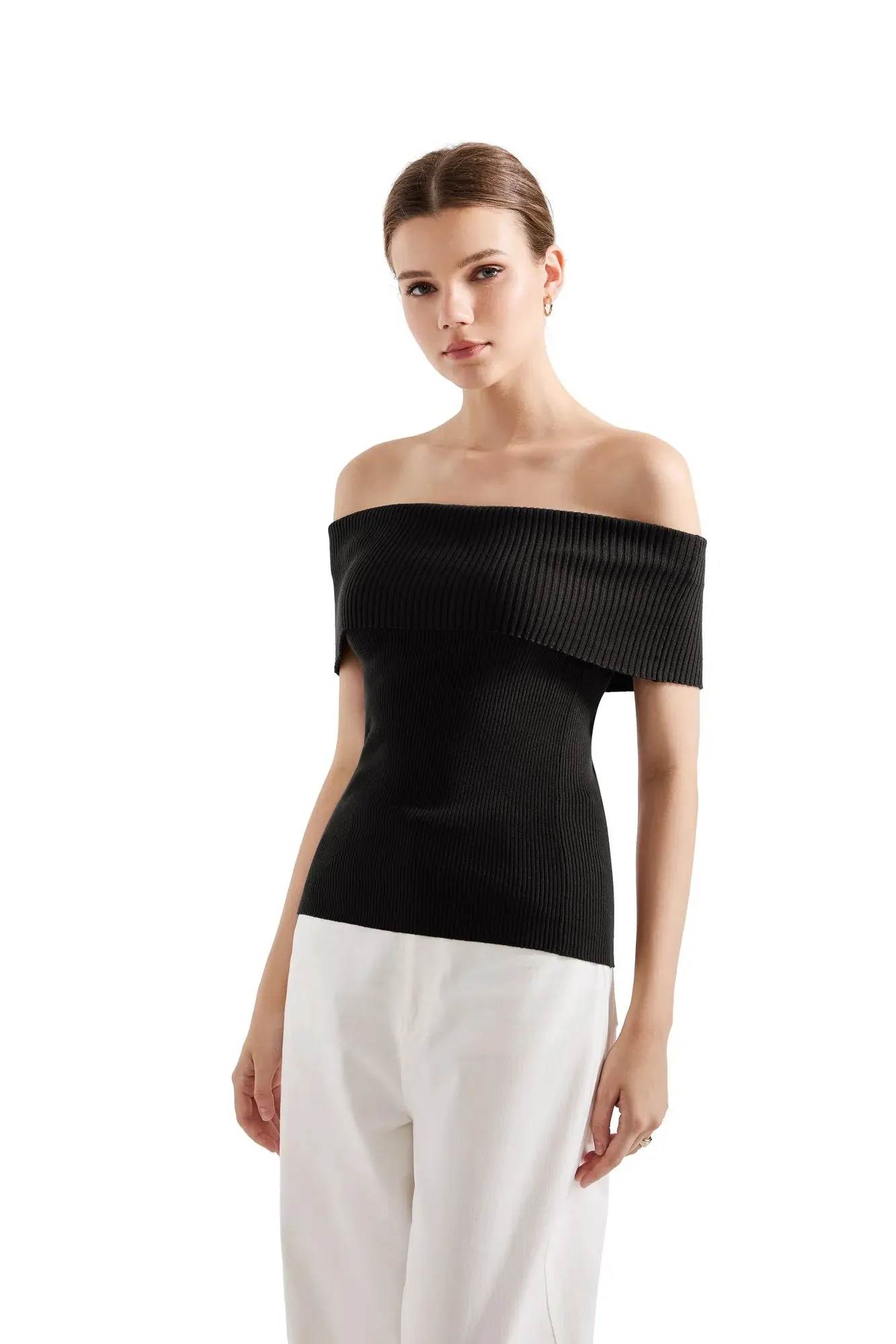 Ribbed Off Shoulder Shirt
