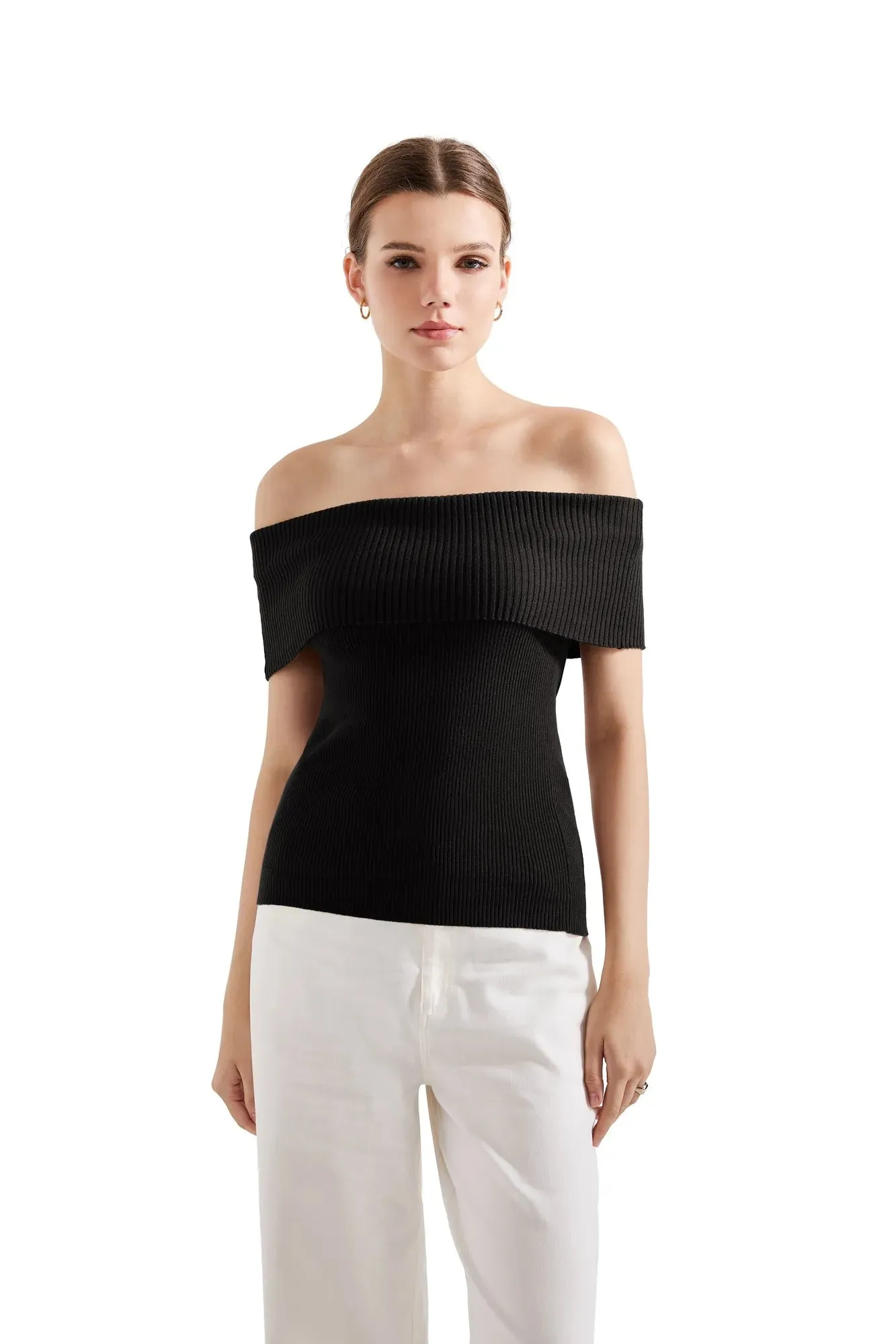 Ribbed Off Shoulder Shirt