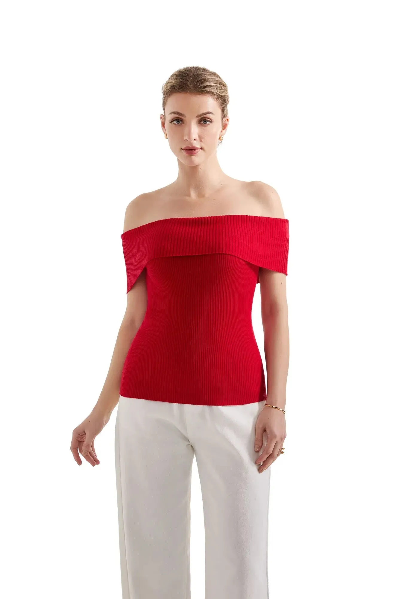 Ribbed Off Shoulder Shirt