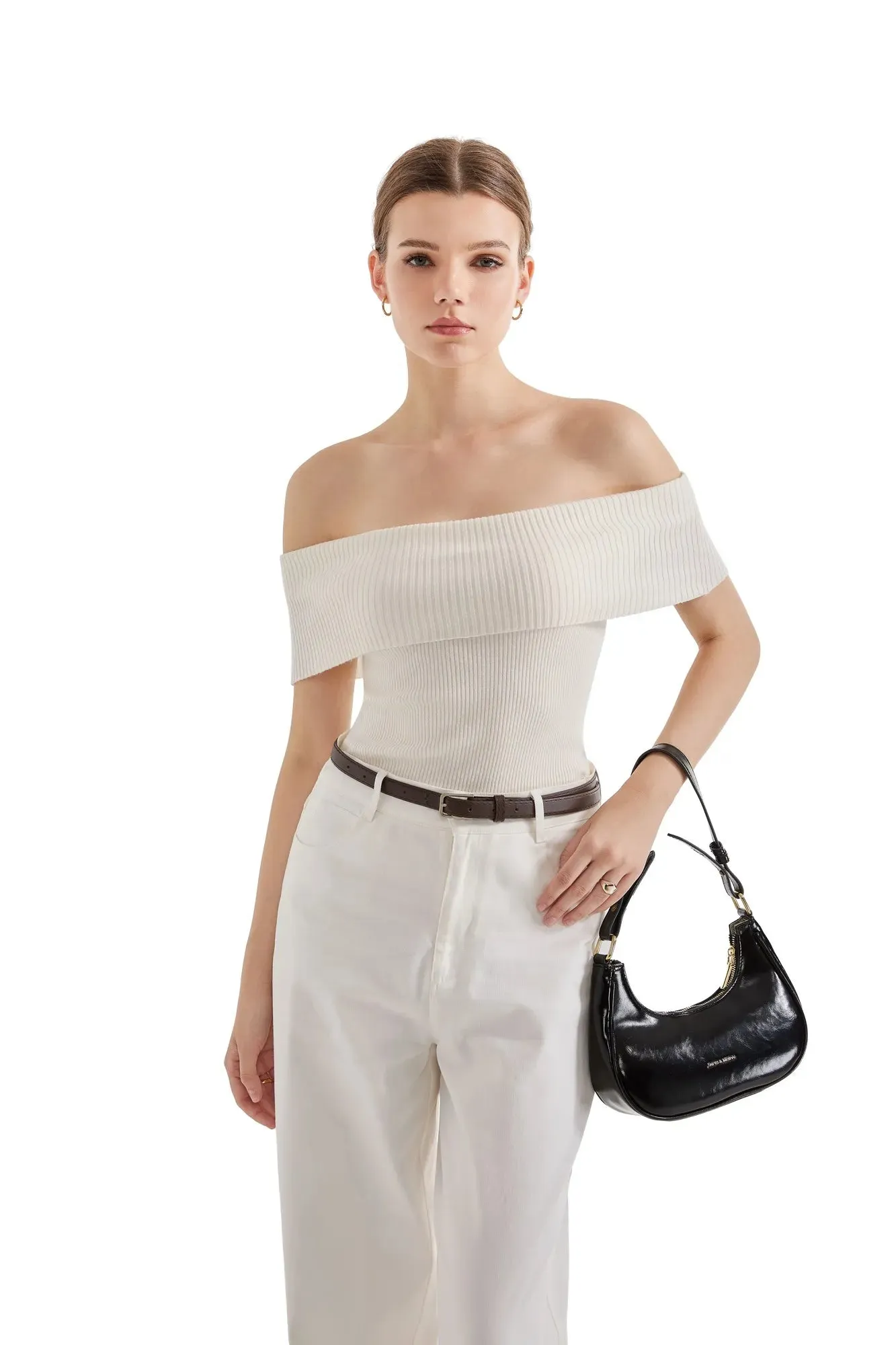Ribbed Off Shoulder Shirt