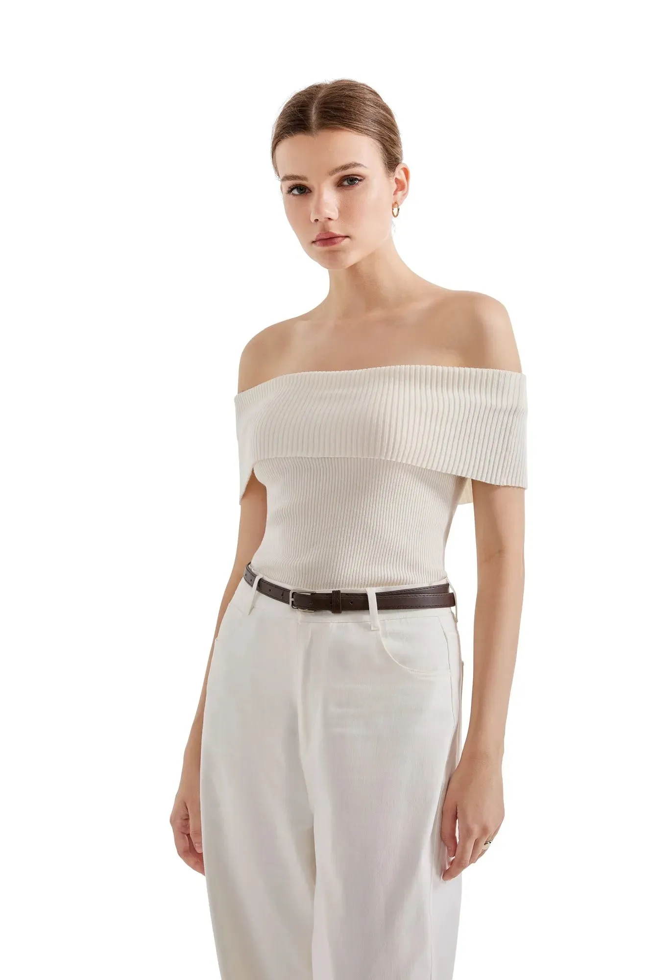 Ribbed Off Shoulder Shirt