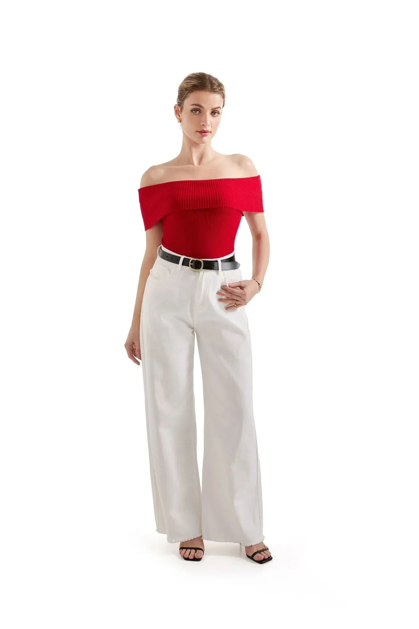 Ribbed Off Shoulder Shirt