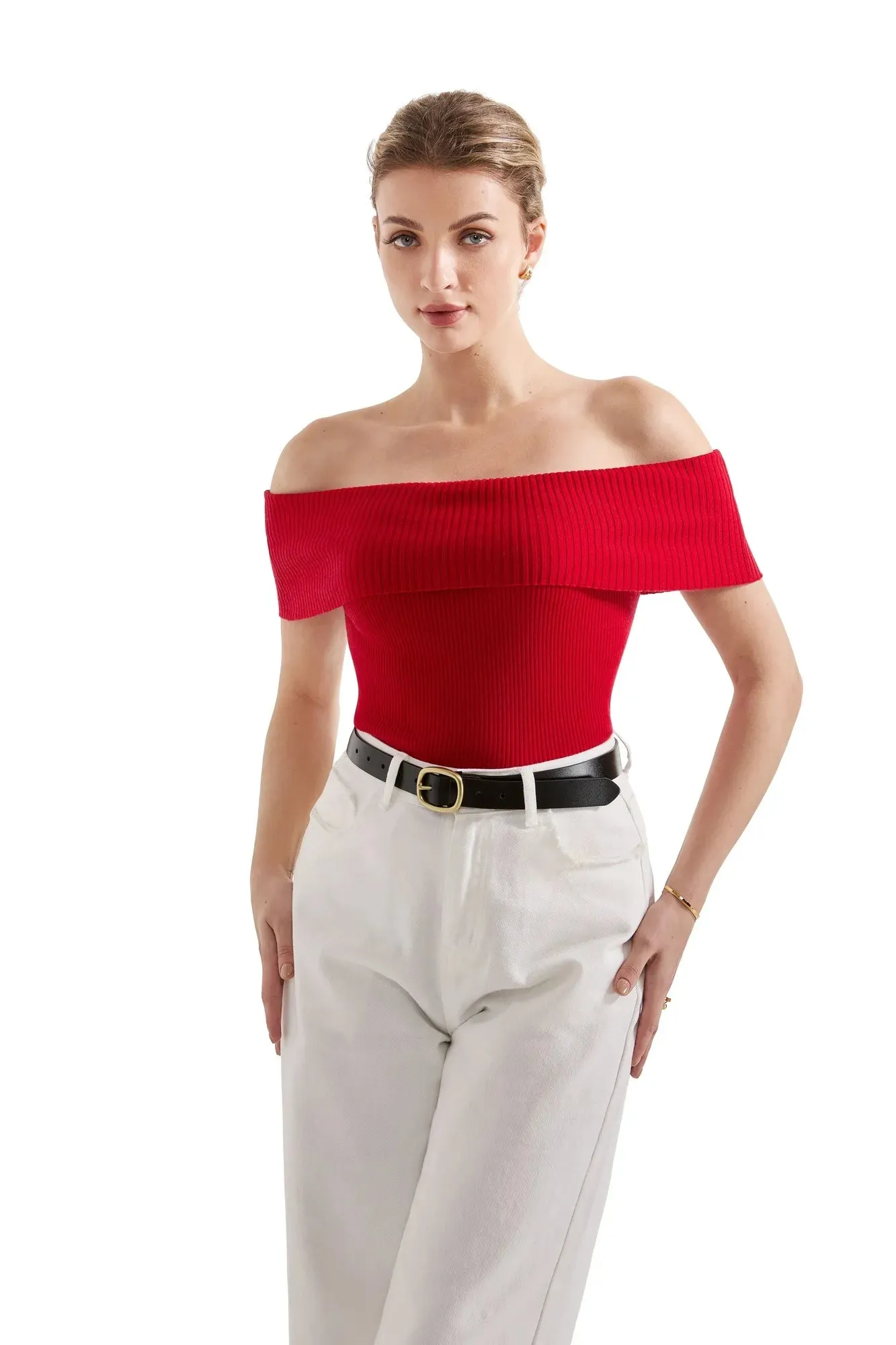 Ribbed Off Shoulder Shirt