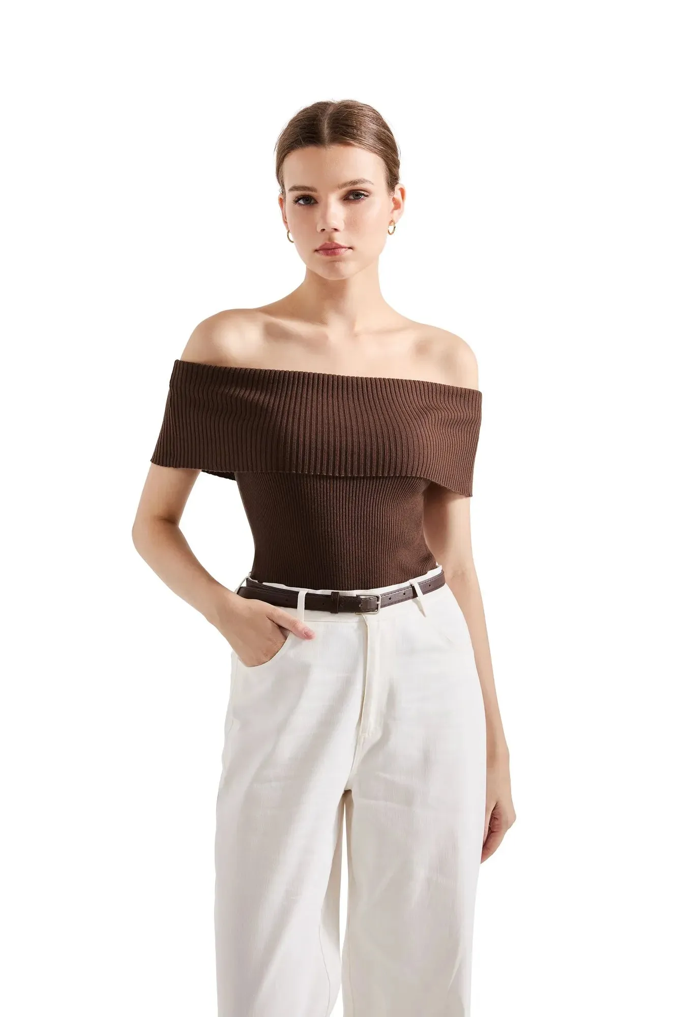 Ribbed Off Shoulder Shirt