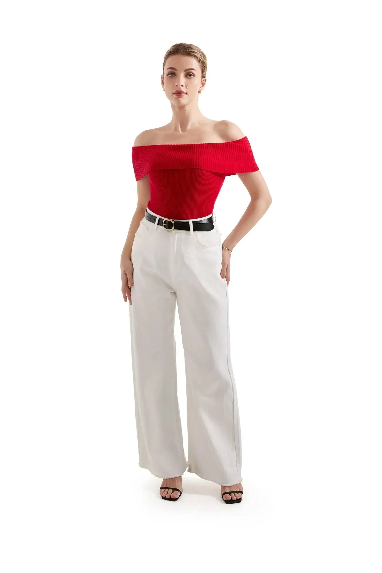 Ribbed Off Shoulder Shirt