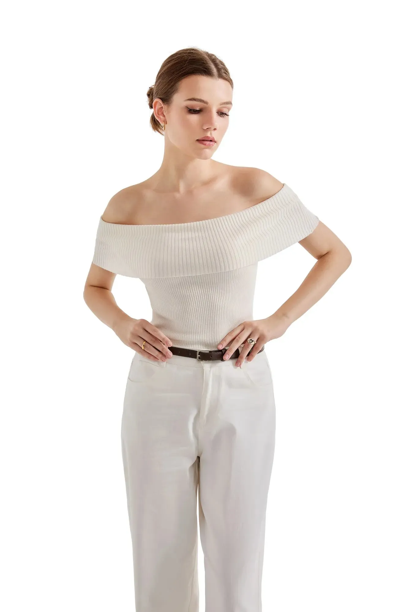Ribbed Off Shoulder Shirt