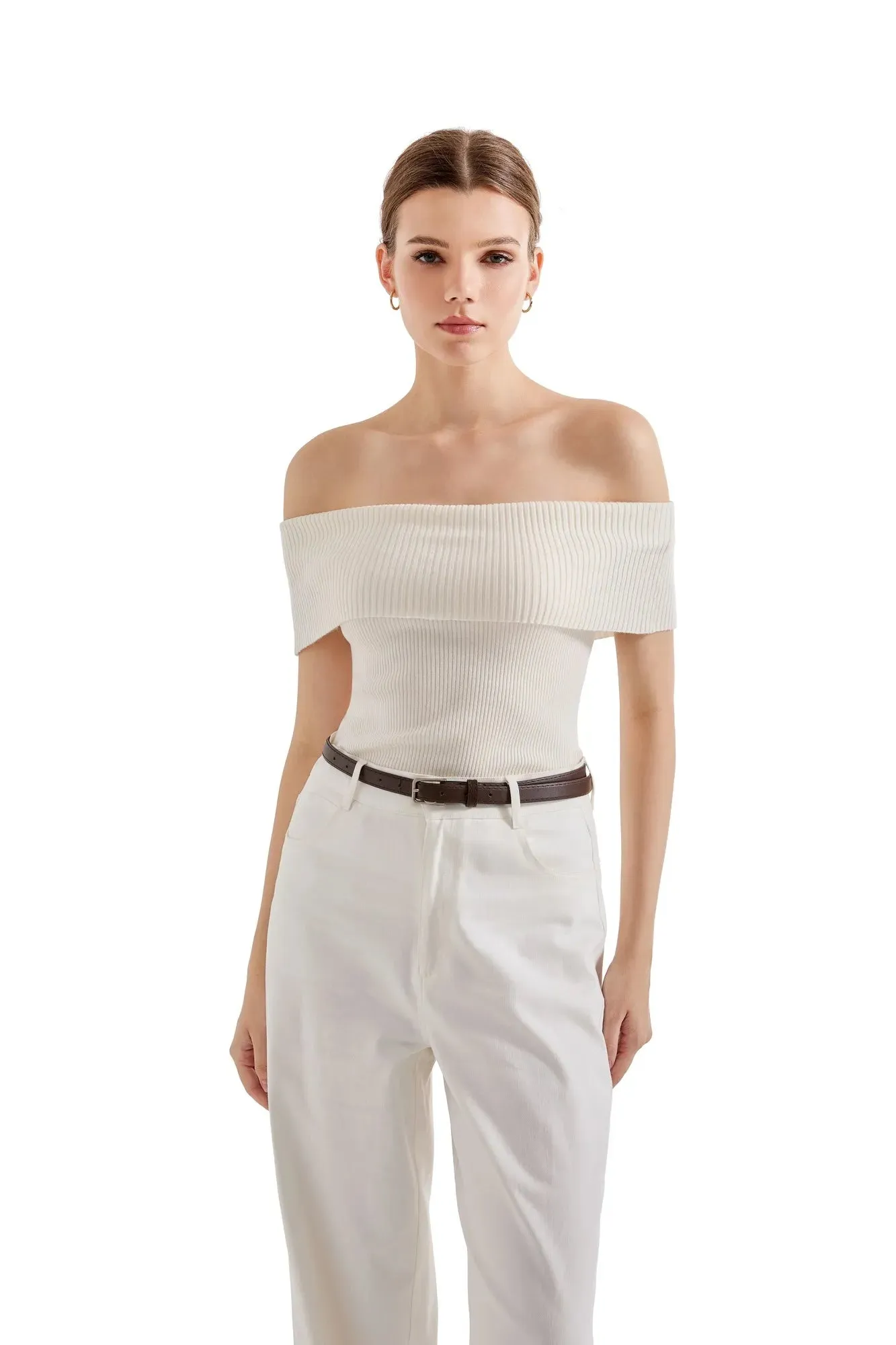 Ribbed Off Shoulder Shirt