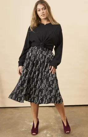 Stylized Feather Midi Skirt Black & Cream