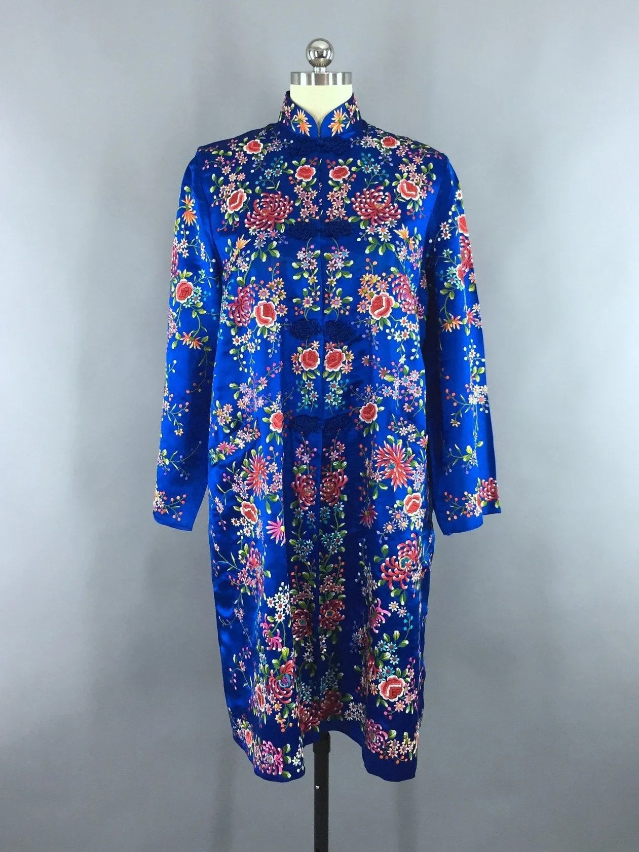 Vintage 1960s Royal Blue Embroidered Satin Coat